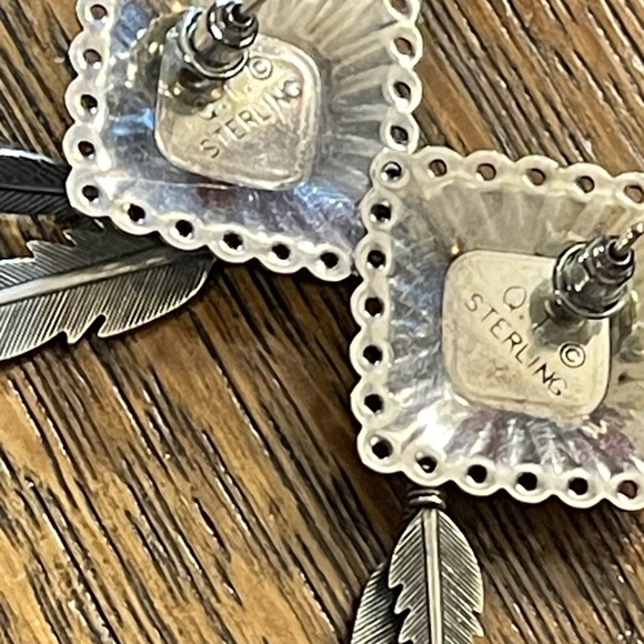 Vintage QT Sterling Inlaid Turquoise Multi Gemstone Earrings Southwestern - Picture 10 of 11